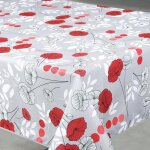 Nappe anti - t�che rectangulaire motif coquelicots gris 145x240 cm