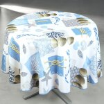 Nappe anti - t�che ronde motif bord de mer blanc 160x160 cm