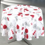 Nappe anti - t�che ronde motif coquelicots blanc 160x160 cm