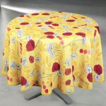 Nappe anti - t�che ronde motif coquelicots jaune 160x160 cm