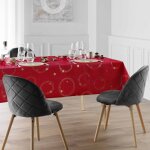 Nappe antitache rectangulaire 150x240 cm - etoiles et ronds or m�tallis�s - fond rouge - rouge