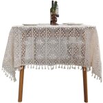 Nappe en coton crochet� style pastoral � pompons creux, beige ? 140 x 140 cm