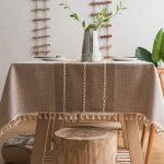 Nappe en coton et lin robuste pour tables rectangulaires nappe avec broderie en treillis solide pour ... Nappe en coton et lin robuste pour tables rectangulaires nappe avec broderie en treillis solide pour ...