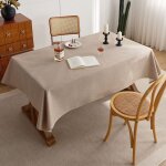 Nappe decoration anti - t�ches carr�e effet lin pour cuisine 140x140 cm brun