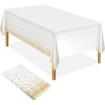Nappe de fte blanche et dore, nappe en plastique 54  x 108 , nappe de confettis  pois dors, dcorations ...