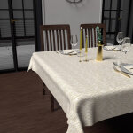 Nappe imprim�� anti - t�ches carr�e 180x180 cm gold blanc, par soleil d'ocre