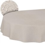 Nappe ovale coton / polyester 180x140 cm, jacquard damass� uni beige / gris, bord coup� lavable