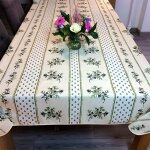 Nappe provenale anti - tche olivou 100% polyester - 150 x 120 cm - vert et blanc