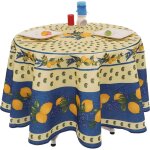 Nappe proven�ale ronde anti - t�che 100% polyester - citron - bleu