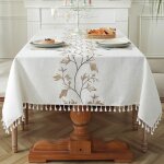 Nappe rectangulaire anti tache nappe coton et lin lavable nappe tissu tassel style pour la d�coration ...
