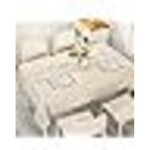 Nappe rectangulaire anti tache en cotton lin beige, nappe de table linge de table lavable avec franges ...