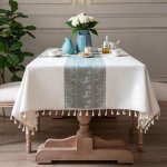 Nappe rectangulaire anti tache lin et coton nappe de table lavable imperm�able nappes blanche tissu pour ...
