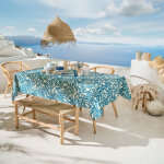 Nappe rectangulaire coton enduit feuillage abstrait bleu 160x200 cm