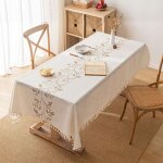 Nappe rectangulaire coton / lin beige 90x90 cm, antitache lavable style tassel, jardin / cuisine