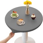 Nappes rondes 100cm avec bord �lastique, cuir pu nappe ronde, gris anti taches nappe de table, pour cuisine, ...