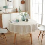 Nappe ronde 120 cm en lin & coton couverture de table anti - tache lavable avec glands pour anniversaire, ...