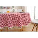 Nappes rondes anti taches, coton et lin essuyable facile � nettoyer nappe design pompon de style nordique ...