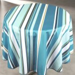 Nappe ronde anti taches à rayures bleu 160x160 cm Nappe ronde anti taches à rayures bleu 160x160 cm