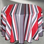 Nappe ronde anti taches à rayures rouge 160x160 cm Nappe ronde anti taches à rayures rouge 160x160 cm