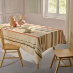 Nappe ronde coton enduit rayures basque beige 170x170 cm