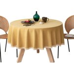 Nappe ronde en coton et lin r�siste � l'eau et aux taches facile � nettoyer jaune 160cm de diam�tre