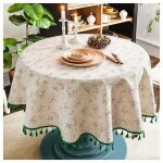 Nappe ronde lin coton imprimé fleuri, nappe table ronde à franges lavable, petite nappe ronde anti tache ... Nappe ronde lin coton imprimé fleuri, nappe table ronde à franges lavable, petite nappe ronde anti tache ...