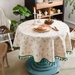 Nappe ronde lin coton imprim� fleuri, nappe table ronde � franges lavable, petite nappe ronde anti tache ...