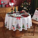 Nappe ronde de nol, rsistante aux taches et lavable, grande nappe dcorative d'hiver pour nol, fte, ...
