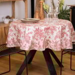 Nappe ronde toile de jouy plastifi�e carmin 150x150 cm