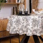 Nappe ronde toile de jouy plastifi�e gris fonc� 150x150 cm