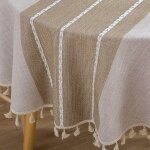 Nappe de style campagnard, d�coration de table de cuisine, nappe en lin et coton � franges, anti - poussi�re ...