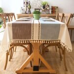 Nappe de table lavable en coton et lin, pampilles nappe de anti - poussi�re rectangulaire pour d�coration ...