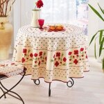 Nappe de table proven�ale ronde 180cm, coquelicot anti - t�che glycine, 100% polyester coloris rouge