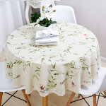 Nappe table ronde 100cm nappe abricot � fleurs de jardin en coton et lin r�sistant aux taches lavable ...