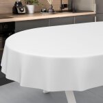 Nappe en toile cir�e, lavable, pour table de jardin, ext�rieur, int�rieur, ovale, bord coup�, blanche, ...