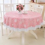 Nappe toile cir�e pvc ronde, avec motif floral et dentelle, nappe ronde anti tache impermeable nappe ...