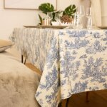 Nappe toile de jouy rectangulaire plastifi�e bleu 250x150 cm