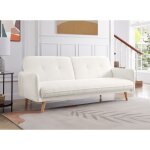 Deco in paris - canap clic clac en tissu bouclette blanc cru avec pieds en bois