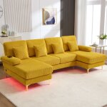 Neche - canap� moderne en u 4 places avec �clairage led et usb - c, tissu en velours c�tel�, cadre en ...