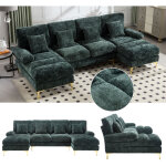 Neche - canap� panoramique moderne 4 places en u - tissu chenille - 2 si�ges inclinables - 272cm - vert ...