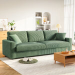 Neche ? canap� scandinave 3 places en tissu velours c�tel� vert 256x89x88cm ? confort optimal avec assise ...