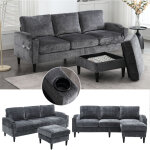 Neche - canap� tissu en chenille 4 places �l�gant avec pouf et espace de rangement, porte - boissons, ...