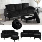Neche - canap� tissu en chenille 4 places �l�gant avec pouf et espace de rangement, porte - boissons, ...