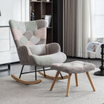 Neche - fauteuil � bascule scandinave en flanelle, rocking chair avec repose - pieds + coussin lombaire, ...
