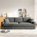 Neche - grand canap en velours ctel avec 2 oreillers - gris - 256 x 89 x 88cm - canap droit 3 places ...