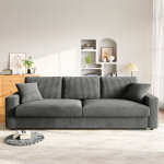 Neche - grand canap� en velours c�tel� avec 2 oreillers - gris - 256 x 89 x 88cm - canap� droit 3 places ...