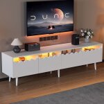 Neche - meuble tv blanc led moderne, buffet bas 176 x 38 x 45 cm avec 6 pieds de support, 2 tiroirs et ...