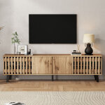 Neche - meuble tv en bois naturel, 8 compartiments de rangement, console tv conception simple pour t�l� ...