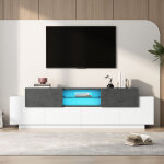 Neche - meuble tv led moderne avec rangement, �tag�res en verre, blanc et gris, 180 x 40 x 45cm