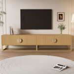 Neche - meuble tv naturel avec veinure de bois, buffet bas meuble de salle � manger moderne, 4 portes, ...